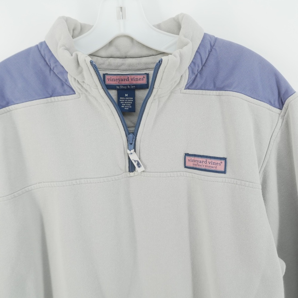 Vineyard Vines Quarter Zip Pullover Mens Size M Gray Blue Shep Shirt Cotton